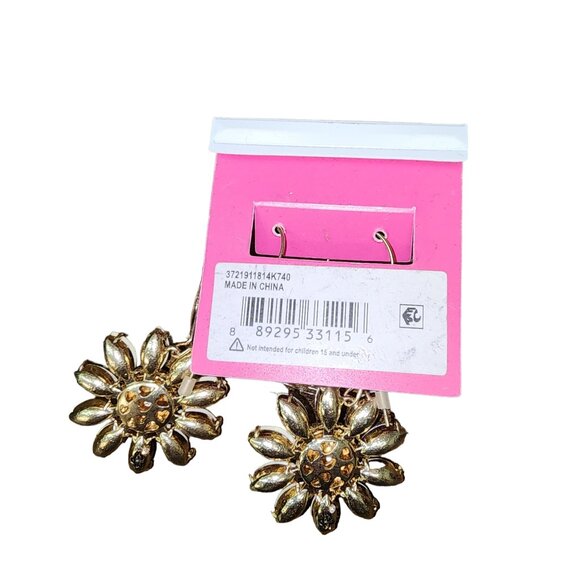 Betsy Johnson Pave Daisy Flower Long Drop Earrings NWT - Picture 2 of 2